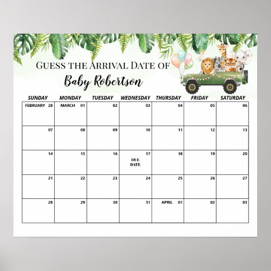 Safari Baby Shower Jungle Verwachte Bevalling Datu Poster (Voorkant)