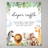 Safari Baby shower Luier Raffle Game Sign Poster (Voorkant)
