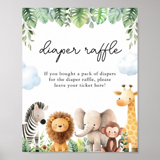 Safari Baby shower Luier Raffle Game Sign Poster (Voorkant)
