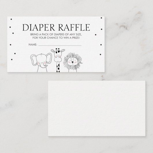 Safari Baby shower Luier Raffle Kaart Oerwoud Zoo (Voorkant / Achterkant)