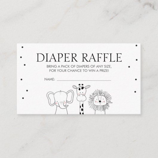 Safari Baby shower Luier Raffle Kaart Oerwoud Zoo (Voorkant)