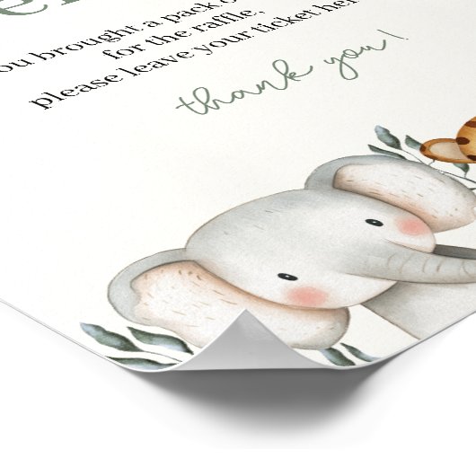 Safari Baby shower Luier Raffle Sign Poster (Hoek)