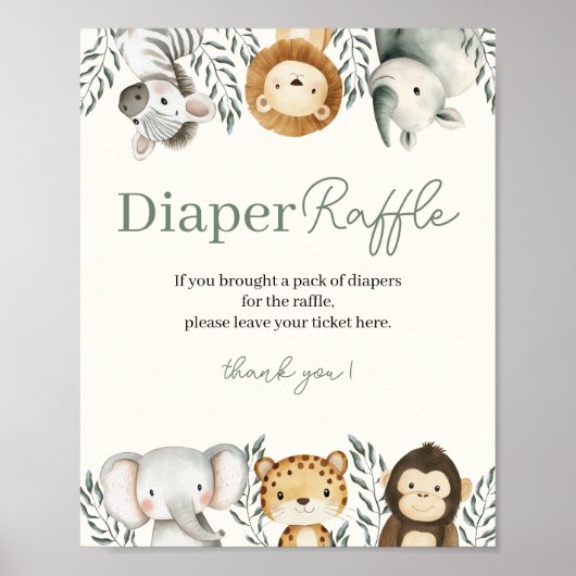 Safari Baby shower Luier Raffle Sign Poster (Voorkant)