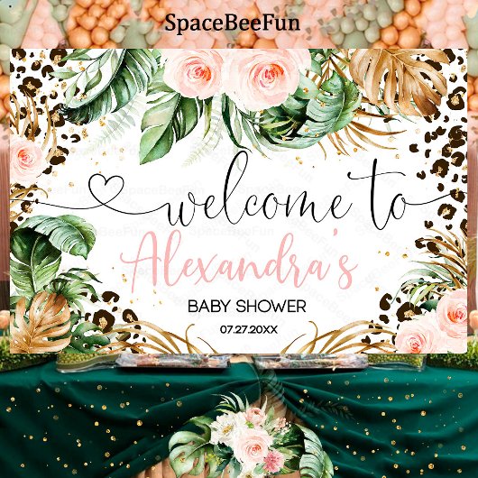 Safari Baby shower Luipaard Meisje Achtergrond Ban Spandoek