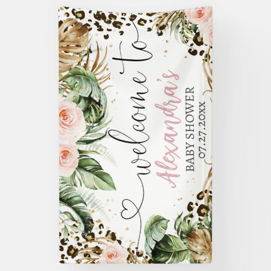 Safari Baby shower Luipaard Meisje Achtergrond Ban Spandoek (Verticaal)