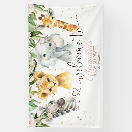 Safari Baby shower Meisje Achtergrond Banner Welko (Verticaal)