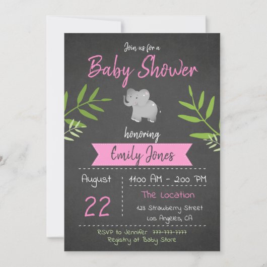 Safari Baby shower Meisje Chalkboard Uitnodiging (Voorkant)