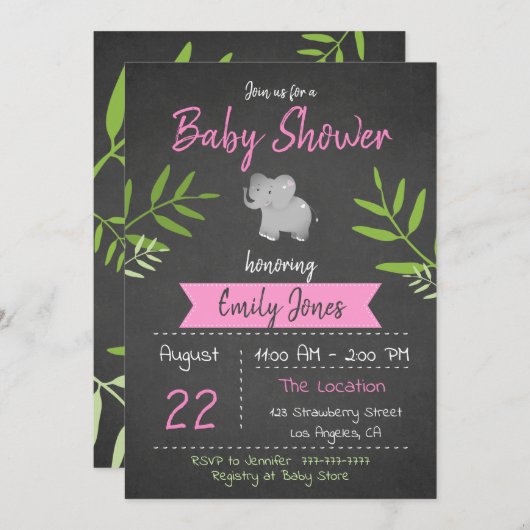 Safari Baby shower Meisje Chalkboard Uitnodiging (Voorkant / Achterkant)