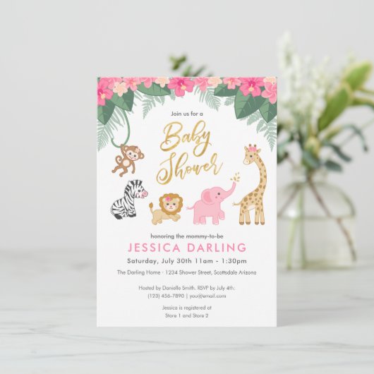 Safari Baby shower met schattige babydieren Kaart (Staand voorkant)