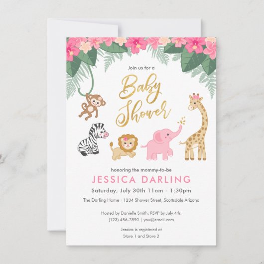 Safari Baby shower met schattige babydieren Kaart (Voorkant)