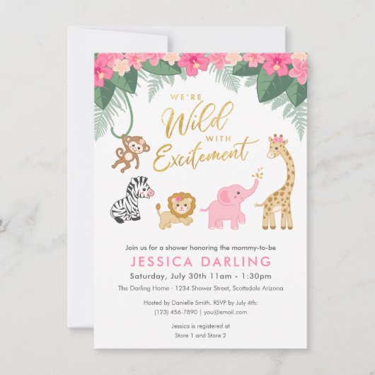 Safari Baby shower met schattige babydieren Kaart (Voorkant)