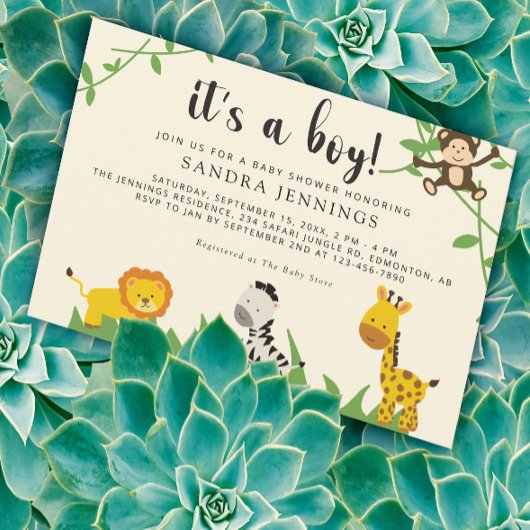 Safari Baby shower Oerwoud Animals Cute Boy Kaart