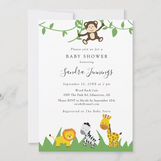 Safari Baby shower Oerwoud Dieren stuiten op wilde Kaart (Voorkant)