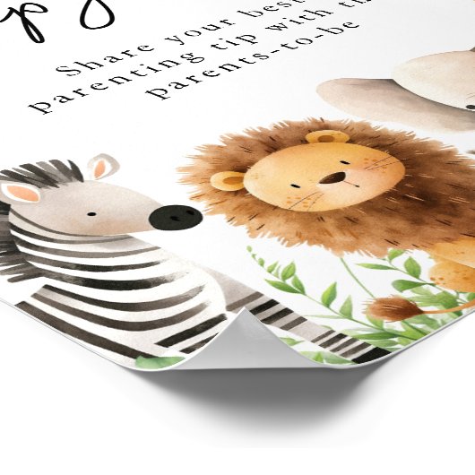 Safari Baby shower Ouderschap Tip Jar Sign Poster (Hoek)