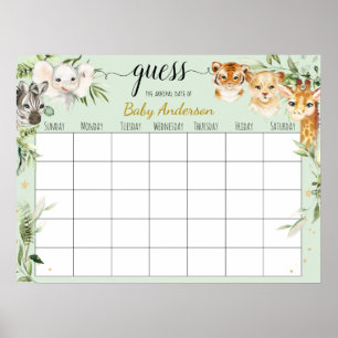 Safari Baby Shower Raad de Bevallingdatum Kalender Poster