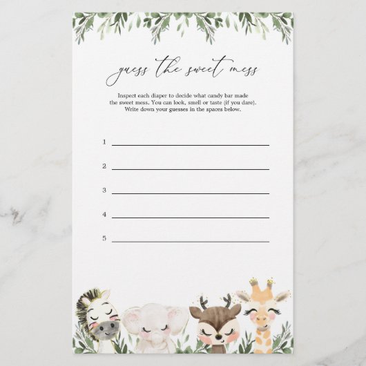 Safari Baby shower Raad de zoete puinhoop spel (Voorkant)