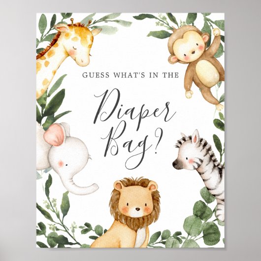 Safari Baby shower Raad eens wat er in de luiertas Poster (Voorkant)