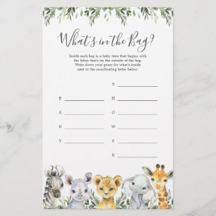 Safari Baby shower Raad eens wat er in de tas spel