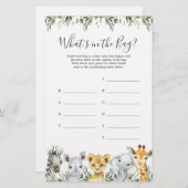 Safari Baby shower Raad eens wat er in de tas spel (Voorkant / Achterkant)