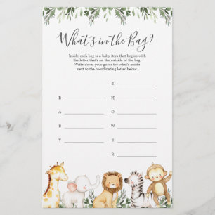 Safari Baby shower Raad eens wat er in de tas spel