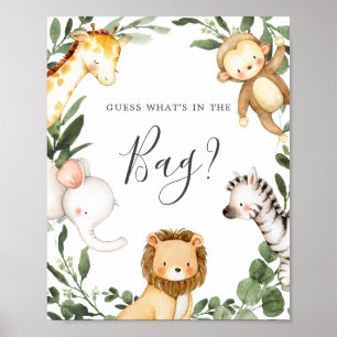 Safari Baby shower Raad eens wat er in de tas spel Poster