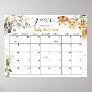 Safari Baby shower Raad Vervaldatum Poster agenda