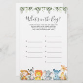 Safari Baby Shower Raad wat er in de Tas Zit Spel (Voorkant / Achterkant)