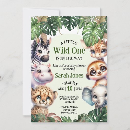 Safari Baby shower, Schattige Oerwoud Dieren Uitno Kaart (Voorkant)