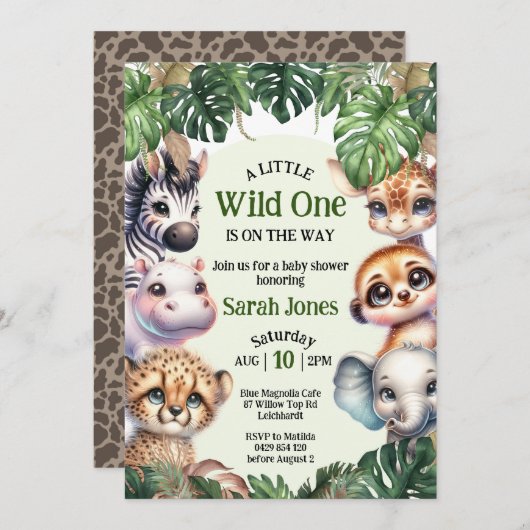 Safari Baby shower, Schattige Oerwoud Dieren Uitno Kaart (Voorkant / Achterkant)