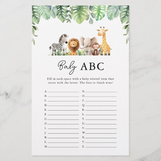 Safari Baby shower spel - Baby ABC Flyer (Voorkant)