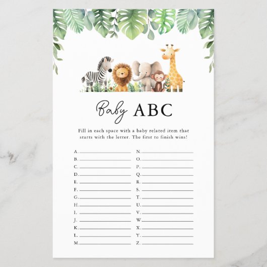 Safari Baby shower spel - Baby ABC Flyer (Voorkant)
