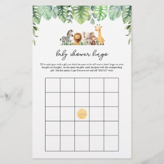 Safari Baby shower Spel - Baby shower Bingo Flyer