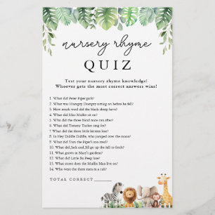Safari Baby shower Spel Kwekerij Rhyme Quiz Flyer