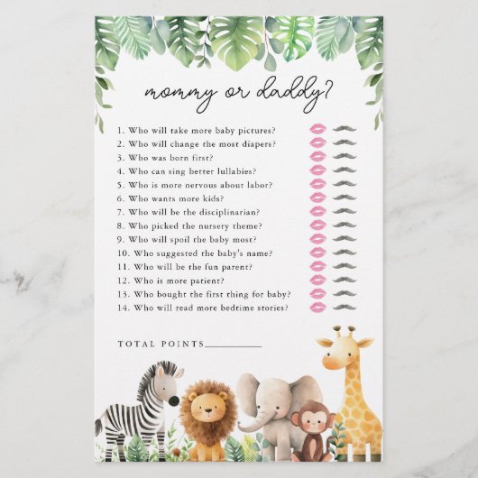 Safari Baby shower Spel - Mama of Papa Flyer (Voorkant)