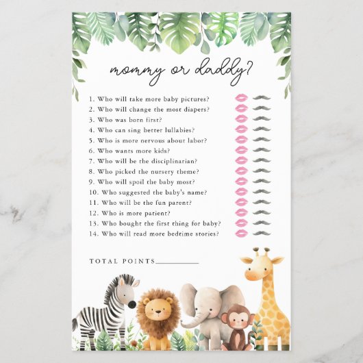 Safari Baby shower Spel - Mama of Papa Flyer (Voorkant)