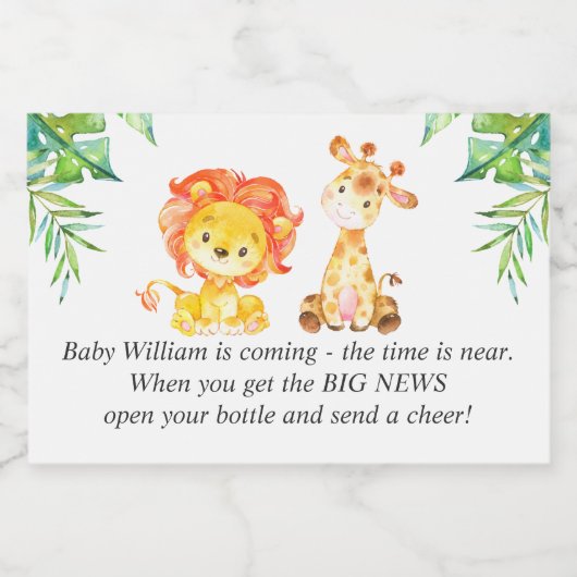 Safari Baby shower Sprinkle Gepersonaliseerd Mini  Sparkling Wijnetiket (Enkel label)