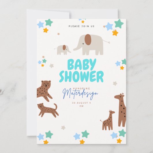 Safari Baby shower Uitnodigen – Giraffe & Tijger S Kaart (Achterkant)