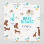Safari Baby shower Uitnodigen – Giraffe & Tijger S Kaart (Voorkant / Achterkant)