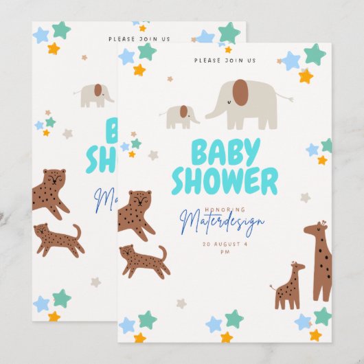 Safari Baby shower Uitnodigen – Giraffe & Tijger S Kaart (Voorkant / Achterkant)