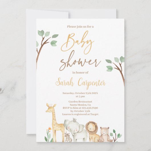 Safari Baby shower Uitnodiging (Voorkant)