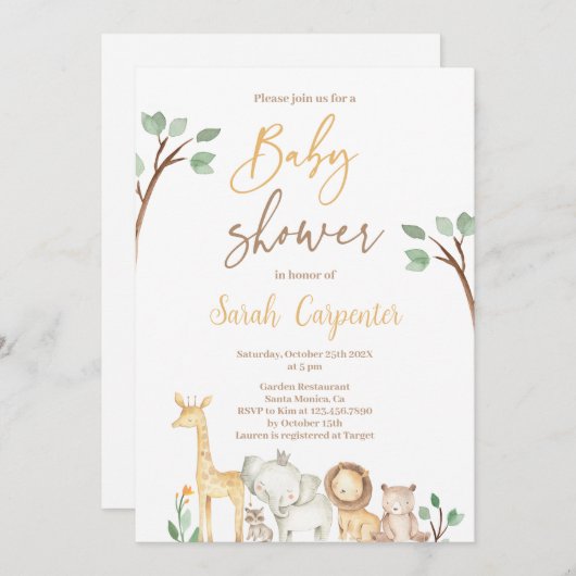 Safari Baby shower Uitnodiging (Voorkant / Achterkant)