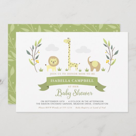 Safari Baby shower Uitnodiging (Voorkant / Achterkant)