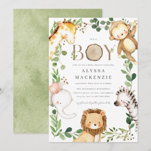 Safari Baby Shower Uitnodiging (Voorkant / Achterkant)