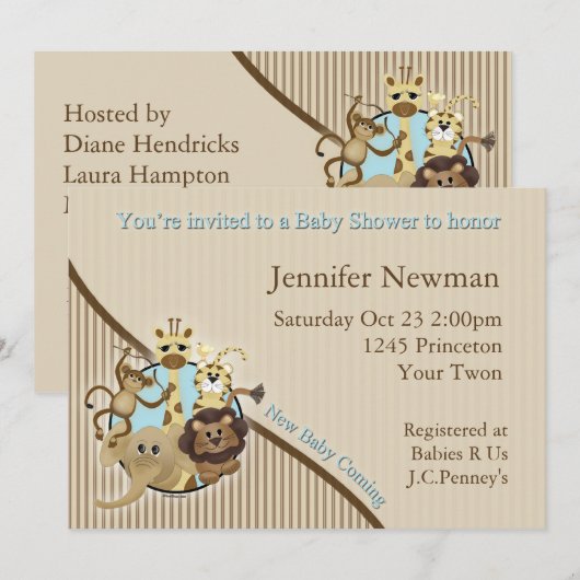 Safari Baby shower Uitnodiging (Voorkant / Achterkant)