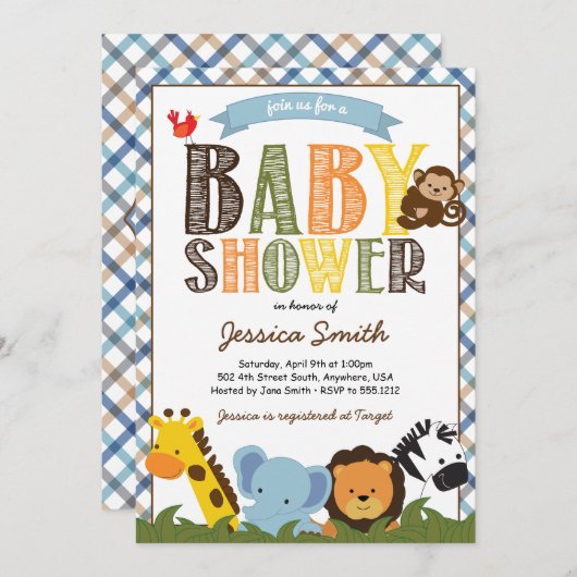 Safari Baby shower Uitnodiging (Voorkant / Achterkant)