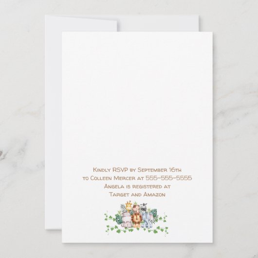 Safari Baby shower Uitnodiging (Achterkant)