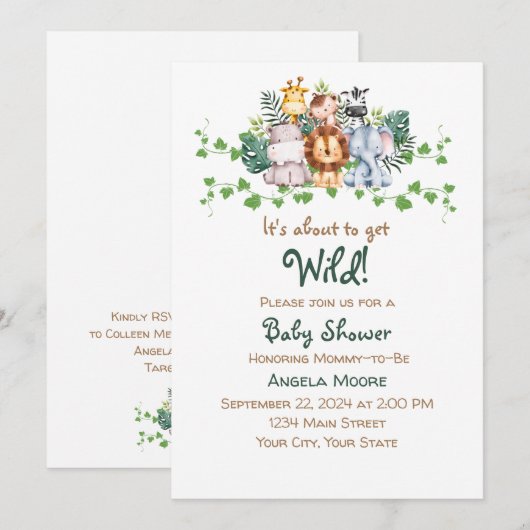Safari Baby shower Uitnodiging (Voorkant / Achterkant)