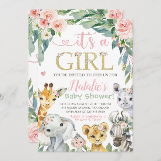 Safari Baby shower Uitnodiging (Voorkant / Achterkant)