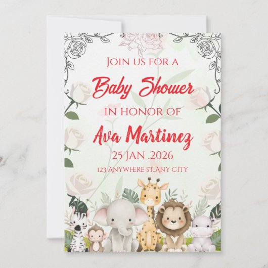 Safari baby shower uitnodiging (Voorkant)