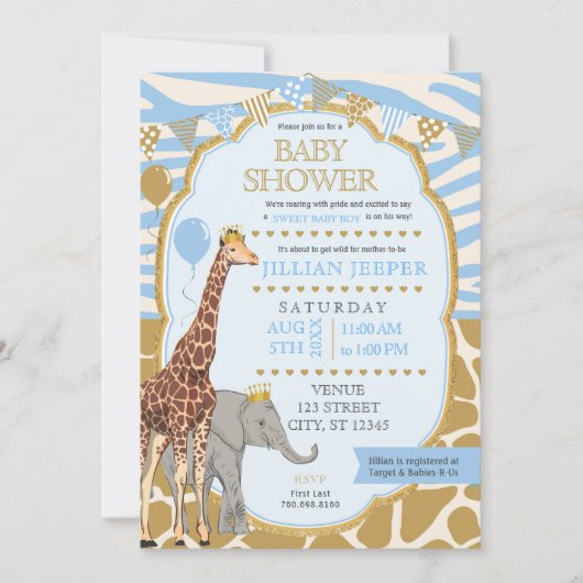 Safari Baby shower Uitnodiging - (Boy Blue) (Voorkant)